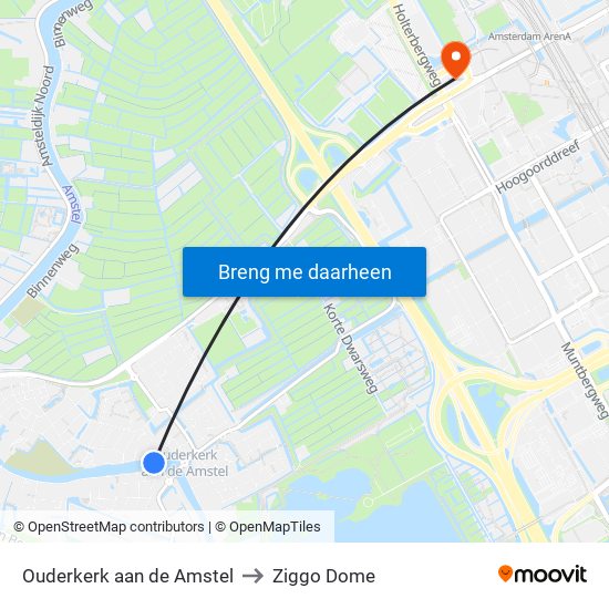 Ouderkerk aan de Amstel to Ziggo Dome map