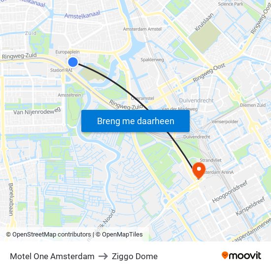 Motel One Amsterdam to Ziggo Dome map