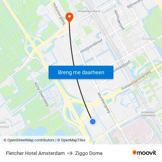 Fletcher Hotel Amsterdam to Ziggo Dome map