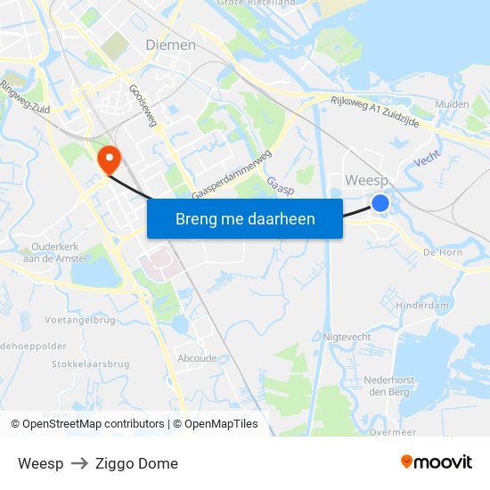 Weesp to Ziggo Dome map