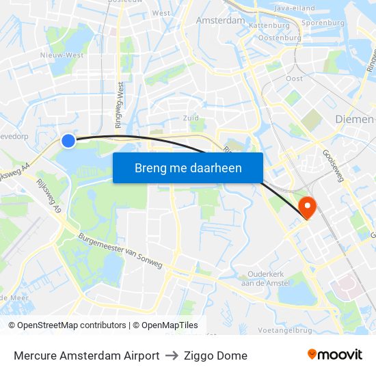 Mercure Amsterdam Airport to Ziggo Dome map