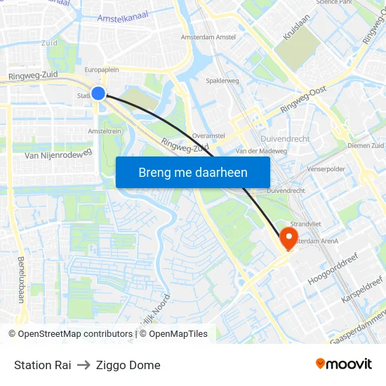Station Rai to Ziggo Dome map