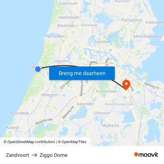 Zandvoort to Ziggo Dome map