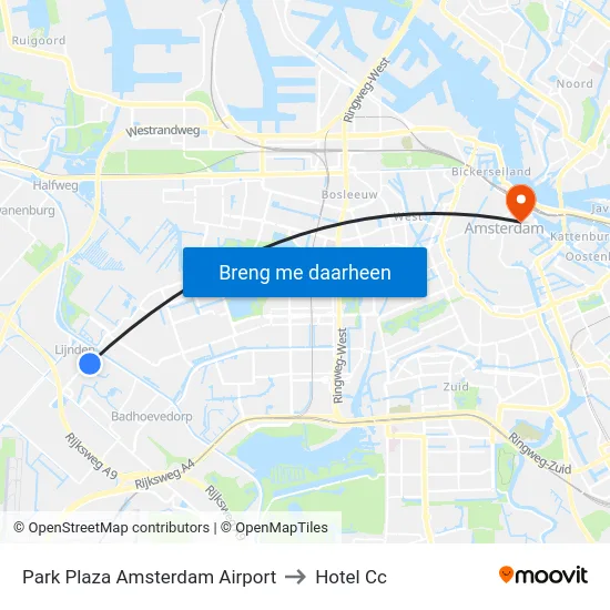 Park Plaza Amsterdam Airport to Hotel Cc map