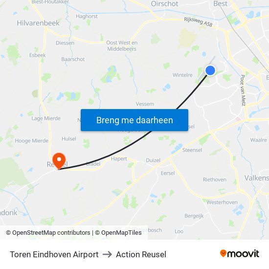 Toren Eindhoven Airport to Action Reusel map