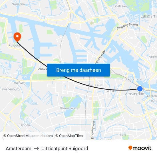 Amsterdam to Uitzichtpunt Ruigoord map