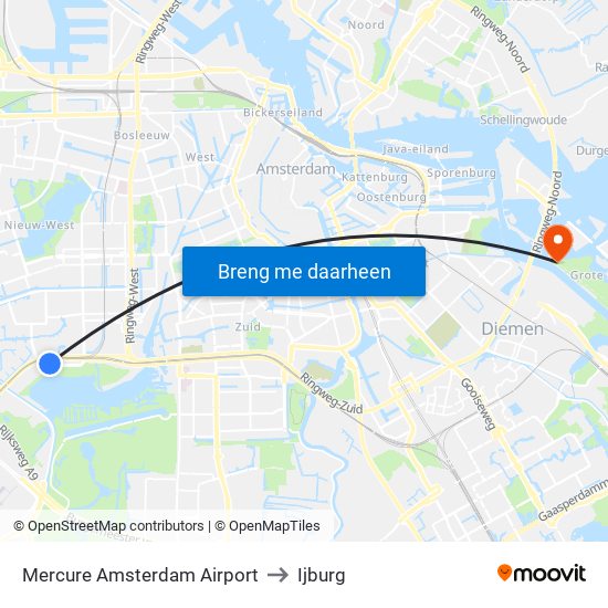 Mercure Amsterdam Airport to Ijburg map