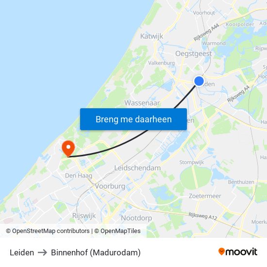 Leiden to Binnenhof (Madurodam) map