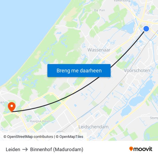 Leiden to Binnenhof (Madurodam) map