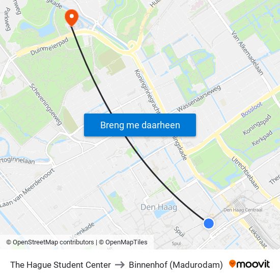 The Hague Student Center to Binnenhof (Madurodam) map