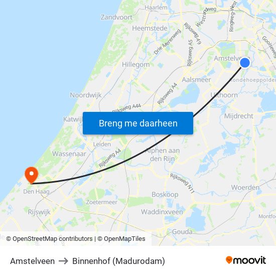 Amstelveen to Binnenhof (Madurodam) map