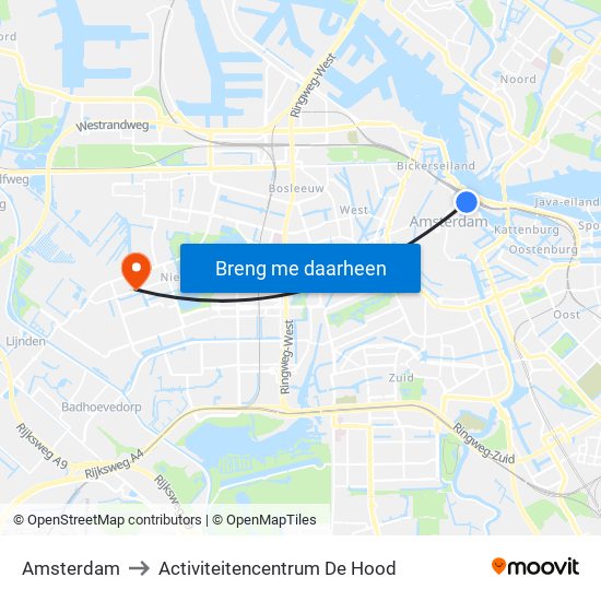 Amsterdam to Activiteitencentrum De Hood map