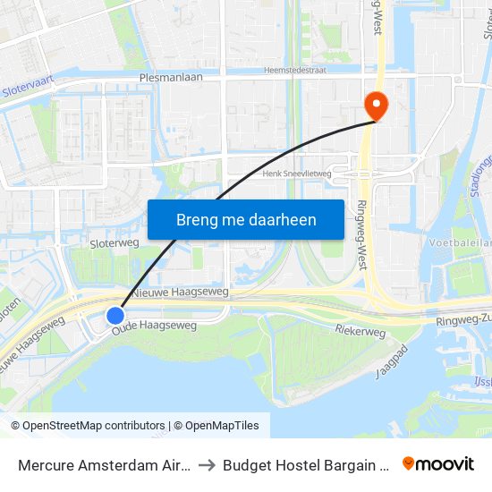 Mercure Amsterdam Airport to Budget Hostel Bargain Toko map