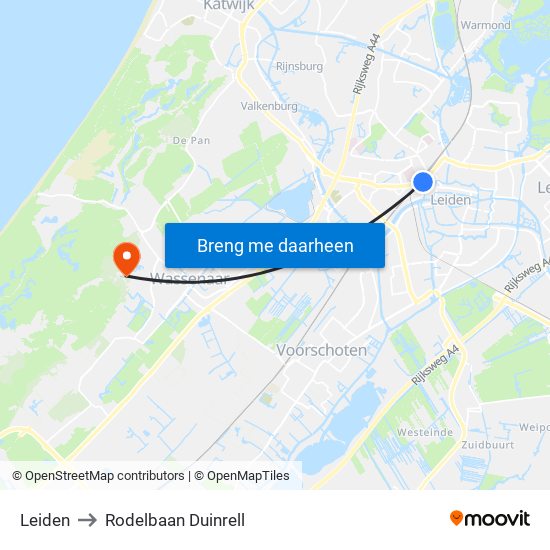Leiden to Rodelbaan Duinrell map