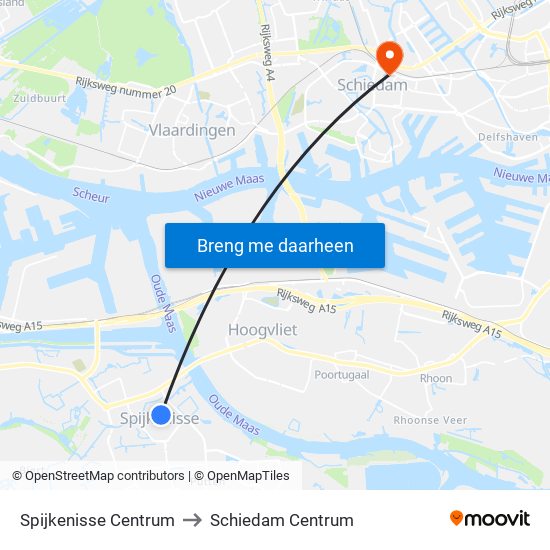 Spijkenisse Centrum to Schiedam Centrum map