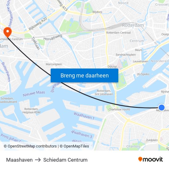 Maashaven to Schiedam Centrum map