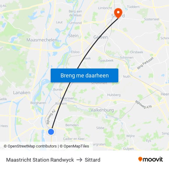 Maastricht Station Randwyck to Sittard map
