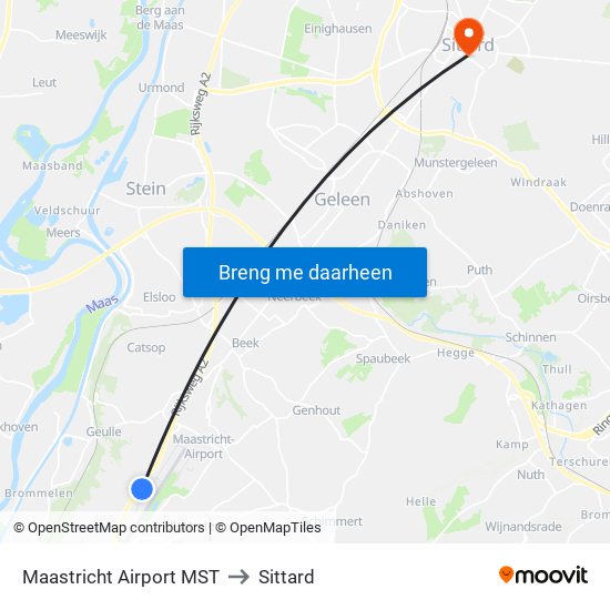 Maastricht Airport MST to Sittard map