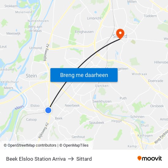 Beek Elsloo Station Arriva to Sittard map