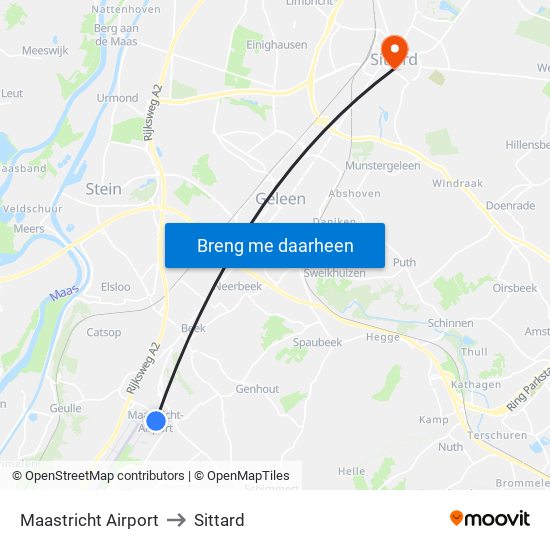 Maastricht Airport to Sittard map