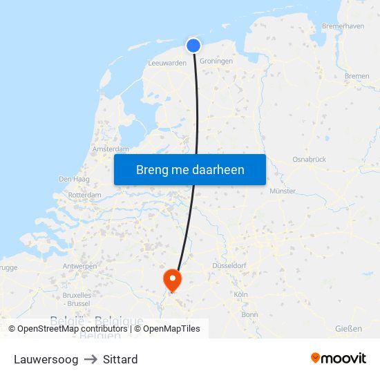 Lauwersoog to Sittard map