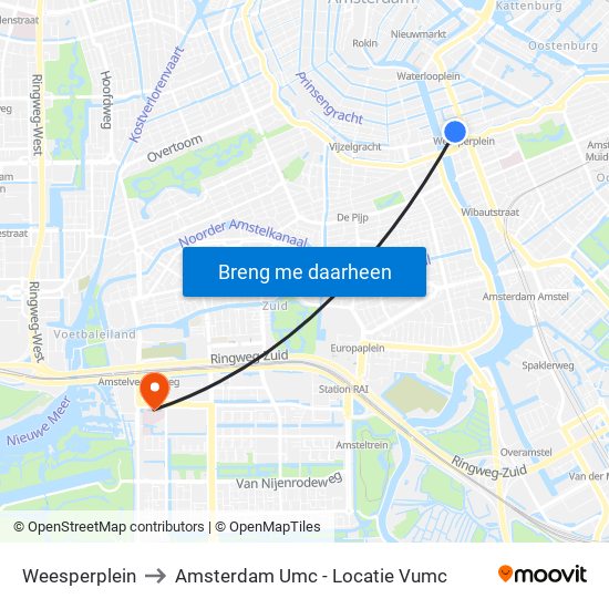 Weesperplein to Amsterdam Umc - Locatie Vumc map