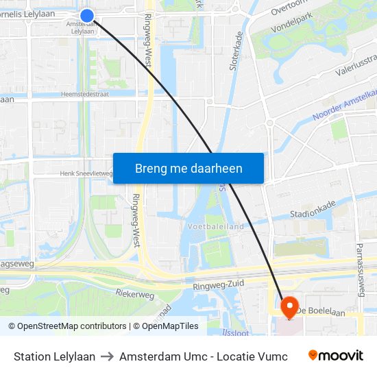 Station Lelylaan to Amsterdam Umc - Locatie Vumc map