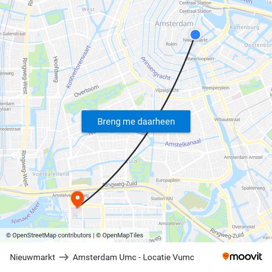 Nieuwmarkt to Amsterdam Umc - Locatie Vumc map