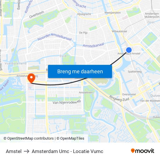 Amstel to Amsterdam Umc - Locatie Vumc map