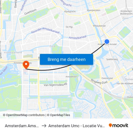Amsterdam Amstel to Amsterdam Umc - Locatie Vumc map