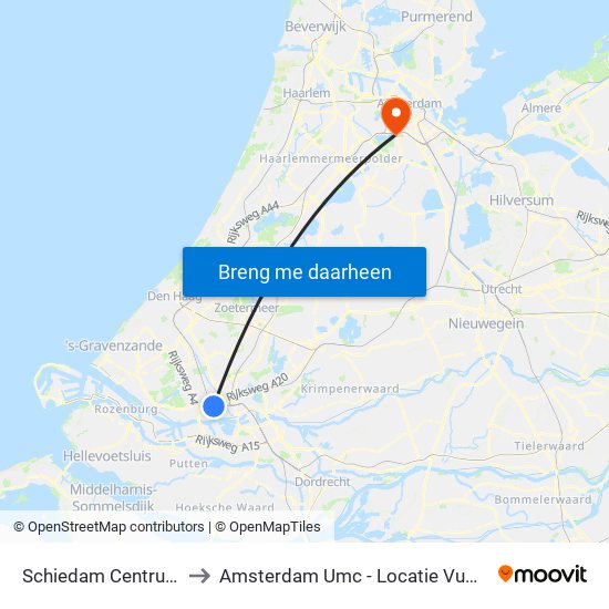 Schiedam Centrum to Amsterdam Umc - Locatie Vumc map