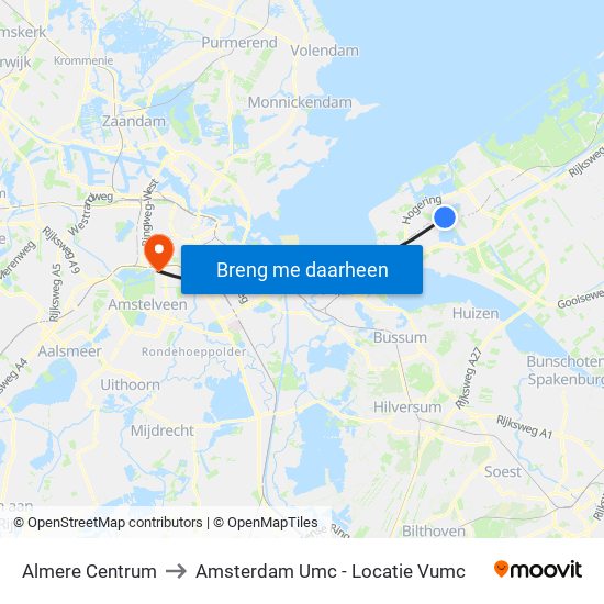 Almere Centrum to Amsterdam Umc - Locatie Vumc map