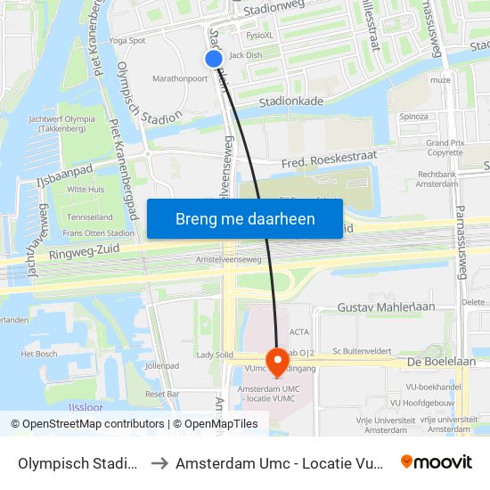 Olympisch Stadion to Amsterdam Umc - Locatie Vumc map