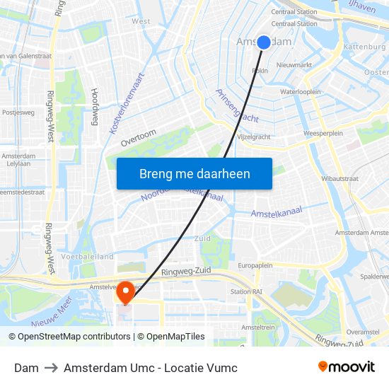 Dam to Amsterdam Umc - Locatie Vumc map