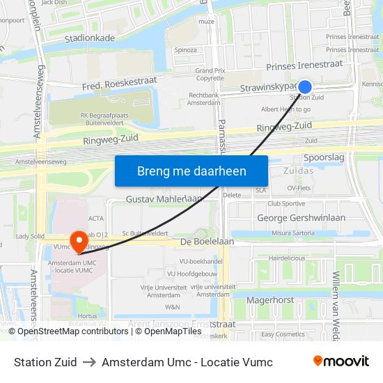 Station Zuid to Amsterdam Umc - Locatie Vumc map