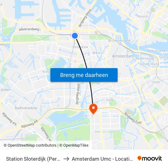 Station Sloterdijk (Perron N) to Amsterdam Umc - Locatie Vumc map