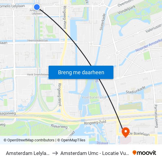 Amsterdam Lelylaan to Amsterdam Umc - Locatie Vumc map