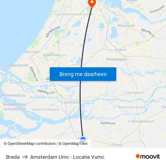 Breda to Amsterdam Umc - Locatie Vumc map