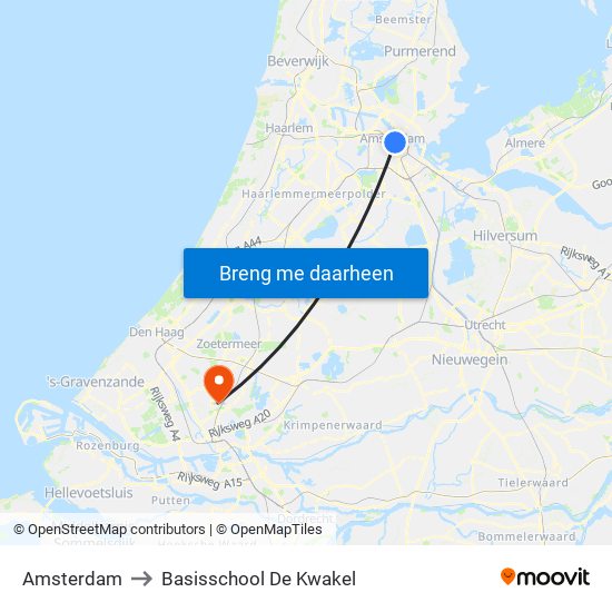 Amsterdam to Basisschool De Kwakel map