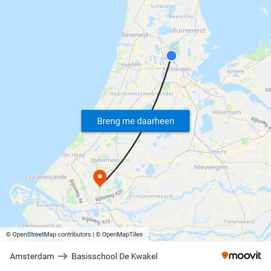 Amsterdam to Basisschool De Kwakel map