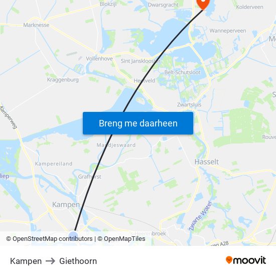 Kampen to Giethoorn map