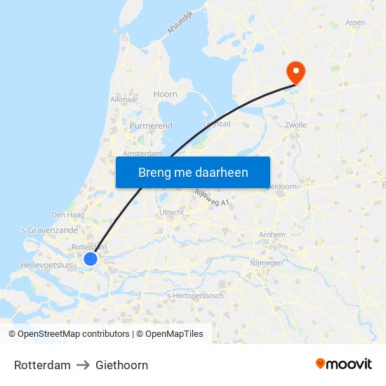 Rotterdam to Giethoorn map