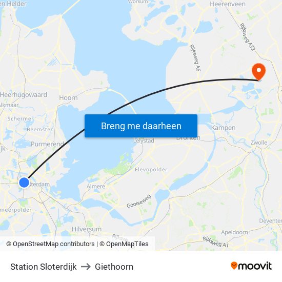 Station Sloterdijk to Giethoorn map