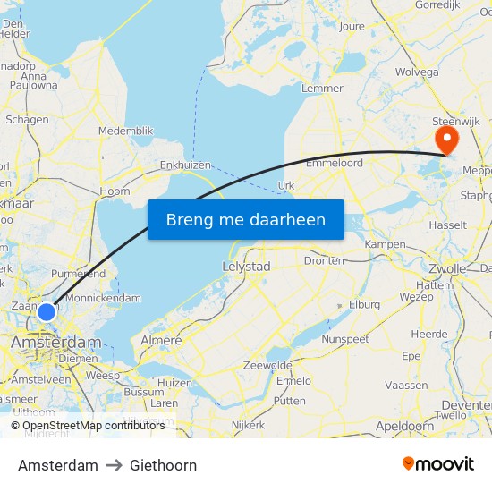 Amsterdam to Giethoorn map