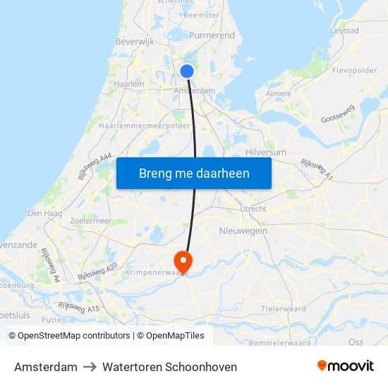 Amsterdam to Watertoren Schoonhoven map