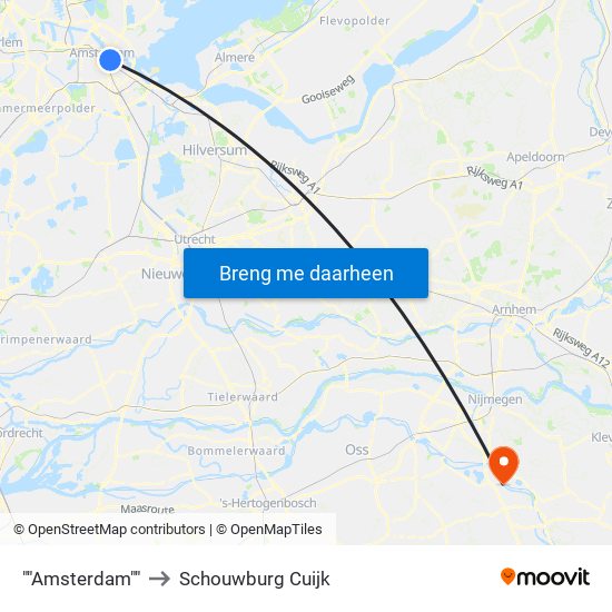 ""Amsterdam"" to Schouwburg Cuijk map