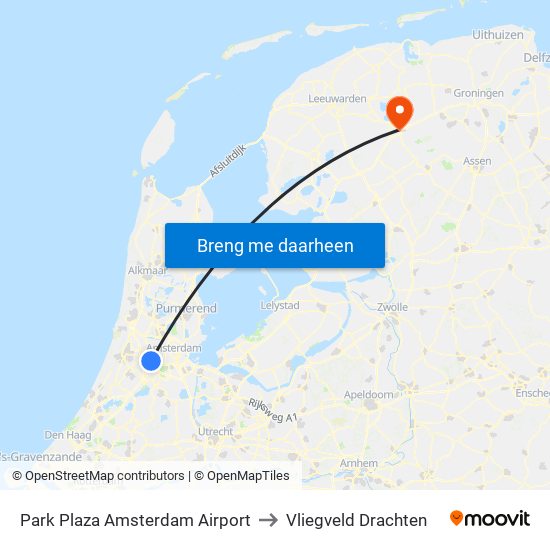 Park Plaza Amsterdam Airport to Vliegveld Drachten map