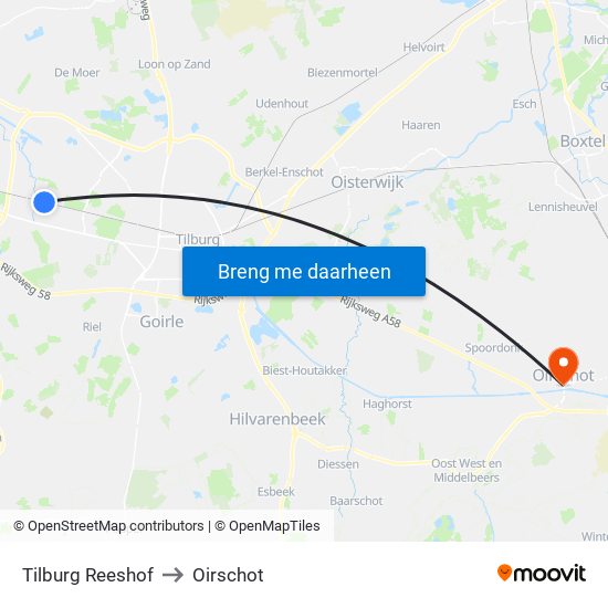 Tilburg Reeshof to Oirschot map