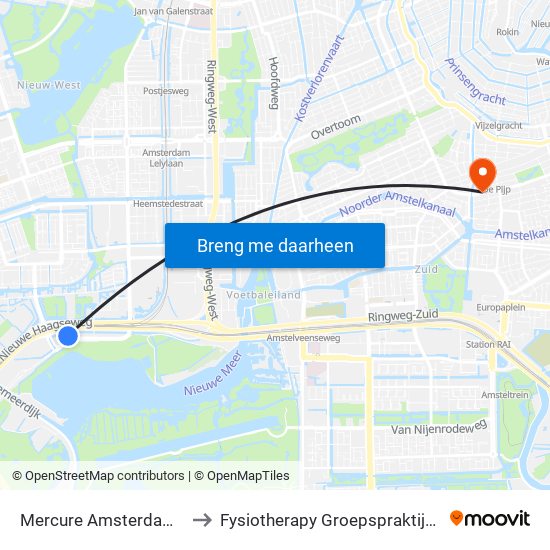 Mercure Amsterdam Airport to Fysiotherapy Groepspraktijk Oud-Zuid map