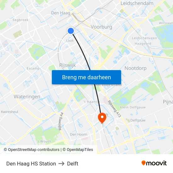 Den Haag HS Station to Delft map